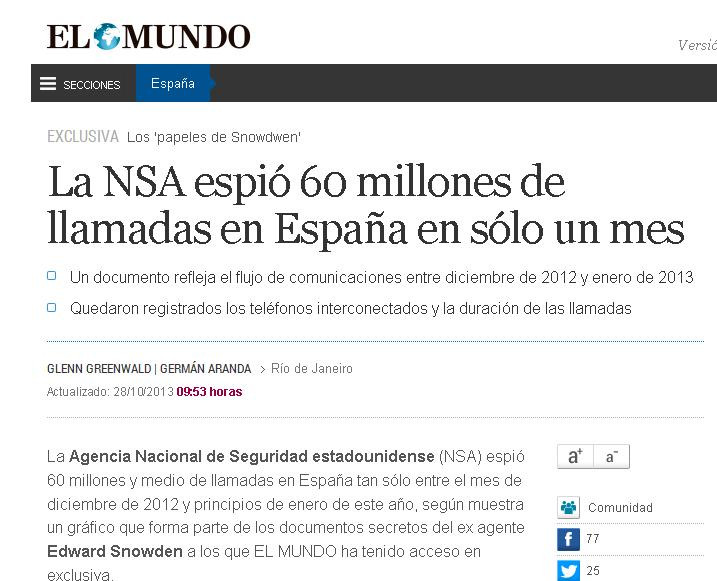 El Mundo: Statele Unite au spionat peste 60 de milioane de comunicatii in Spania