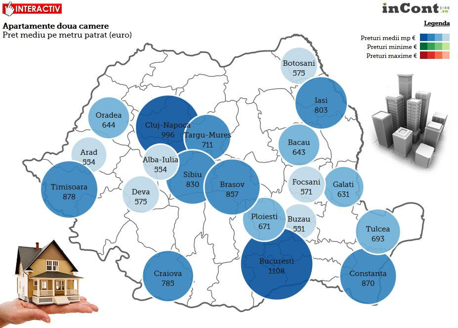 INFOGRAFIC. Cele mai ieftine apartamente si garsoniere din tara. Evolutia imobiliarelor din Romania
