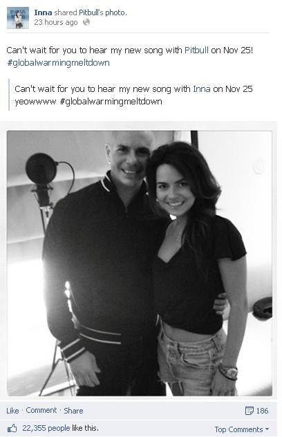 Mesajul postat de Inna si Pittbull, cel mai nou "cuplu" din muzica, pe Facebook