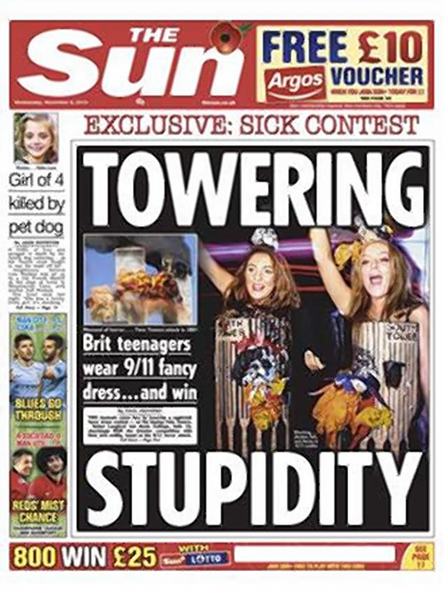 Reactii dure din partea The Sun, dupa ce doua tinere s-au costumat in turnurile gemene de Halloween