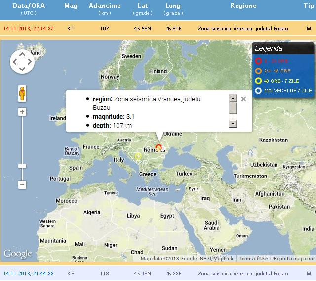 CUTREMURE cu magnitudinea de 3.8 si 3.1 in Vrancea, joi noapte