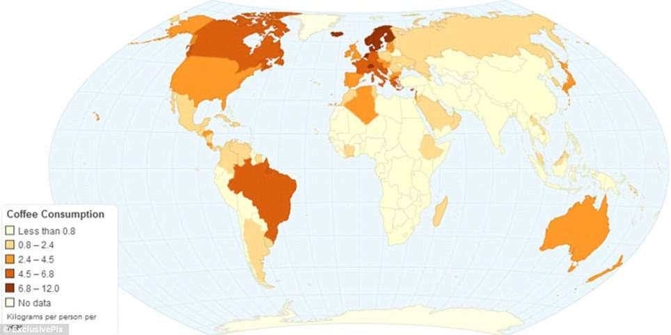 Harta consumului de cafea din Europa