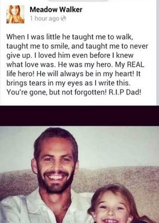 Mesajul emotionant transmis de fiica lui Paul Walker. "Plang in timp ce scriu asta"