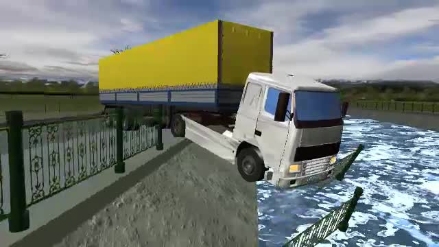 ANIMATIE GRAFICA StirileProTV: Un sofer si-a "parcat" TIR-ul de peste zece tone in raul Dambovita