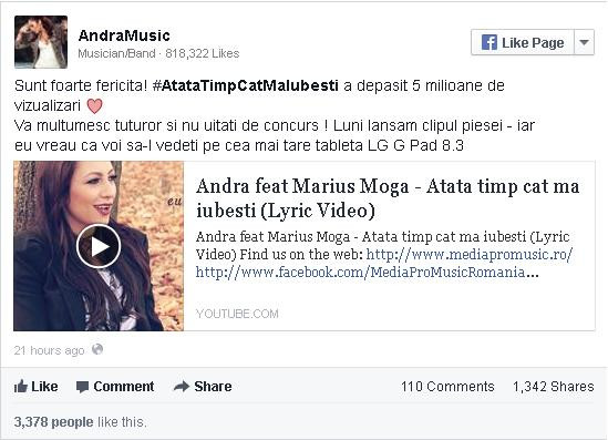 Andra, in culmea fericirii. Ce anunt a facut cantareata pe Facebook: "Sunt foarte fericita"