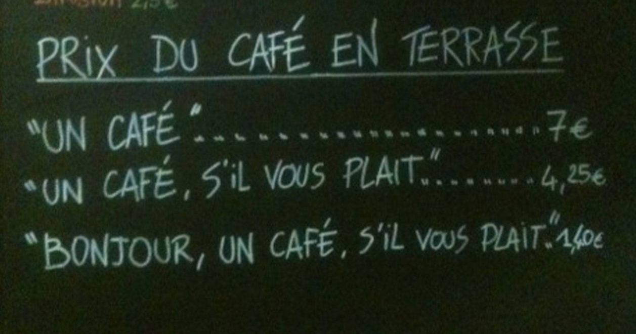 Cafeneaua care taxeaza in plus clientii nepoliticosi. Daca mergeti la Nisa, sa spuneti "Buna ziua"
