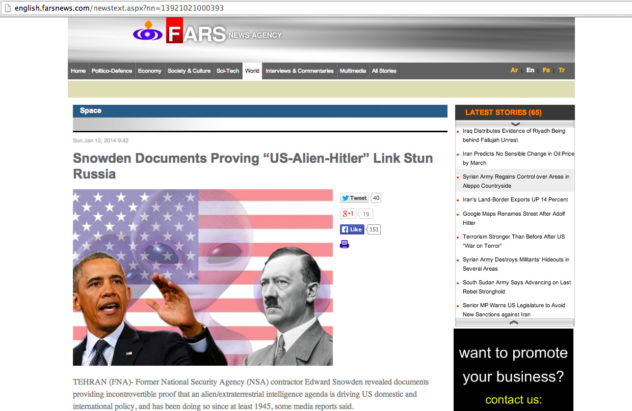 O agentie iraniana de stiri arunca bomba: Guvernul SUA e condus din umbra de extraterestri nazisti