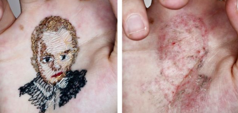 Un artist spaniol isi coase pe palma desene cu chipurile celor dragi