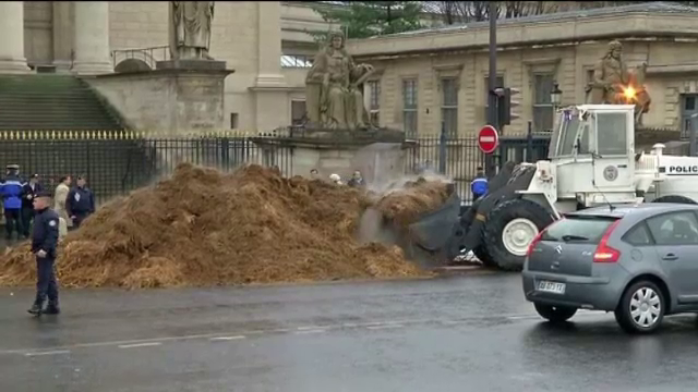 Protest "murdar" la Paris. Un francez si-a expus parerea despre guvernarea Hollande, in fata cladirii Parlamentului francez
