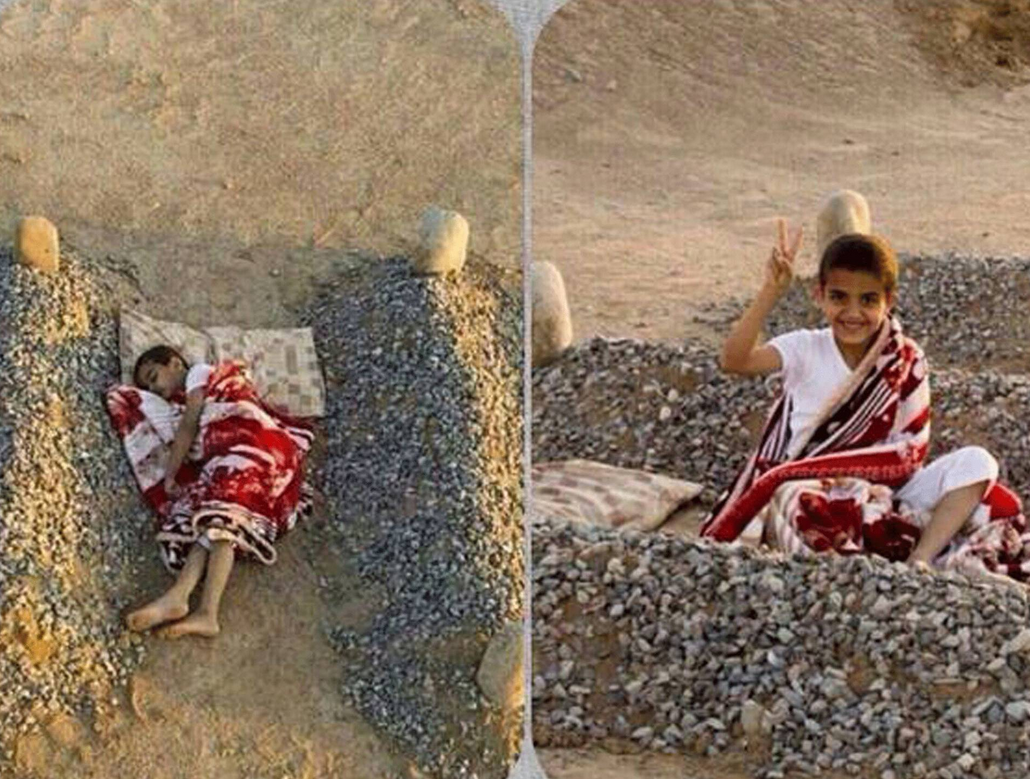 Povestea unei manipulari pe Twitter. Imaginea "tragica" a unui orfan sirian ce doarme intre mormintele parintilor sai