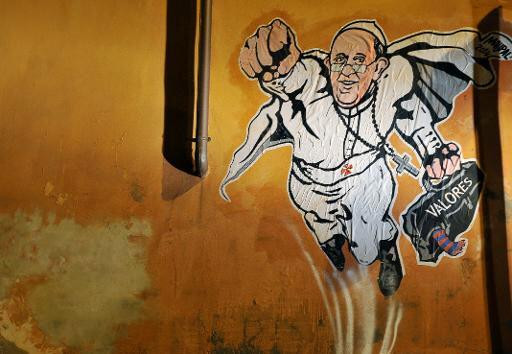 Vaticanul a publicat pe Twitter o imagine graffiti in care Papa Francisc apare in rol de Superman