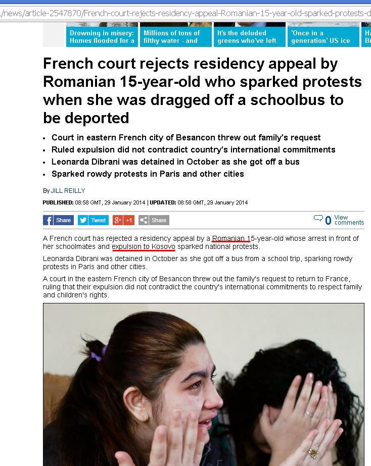 "O romanca a fost expulzata acasa, in Kosovo." O noua gafa marca Daily Mail. Ce a scris tabloidul britanic