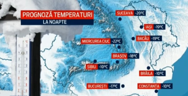 Gerul a facut victime in tara. Temperaturile inregistrate noaptea trecuta: -21 de grade Celsius la Vaslui, -16 in Bucuresti