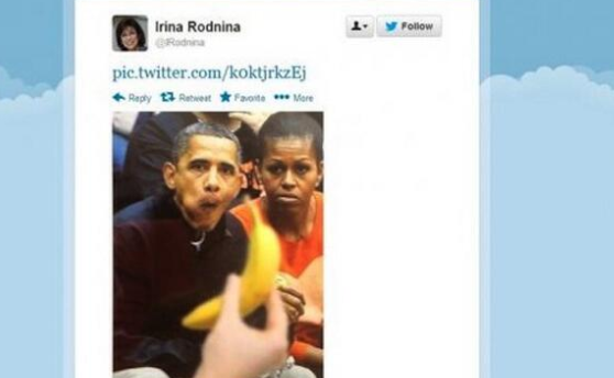 Sportiva care a aprins flacara olimpica la Soci a pus pe Twitter o imagine rasista in care Obama e comparat cu o maimuta