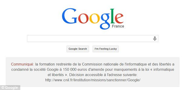 Google, obligat in premiera in Europa, sa publice pe prima pagina amenda de 150.000 de euro primita in Franta