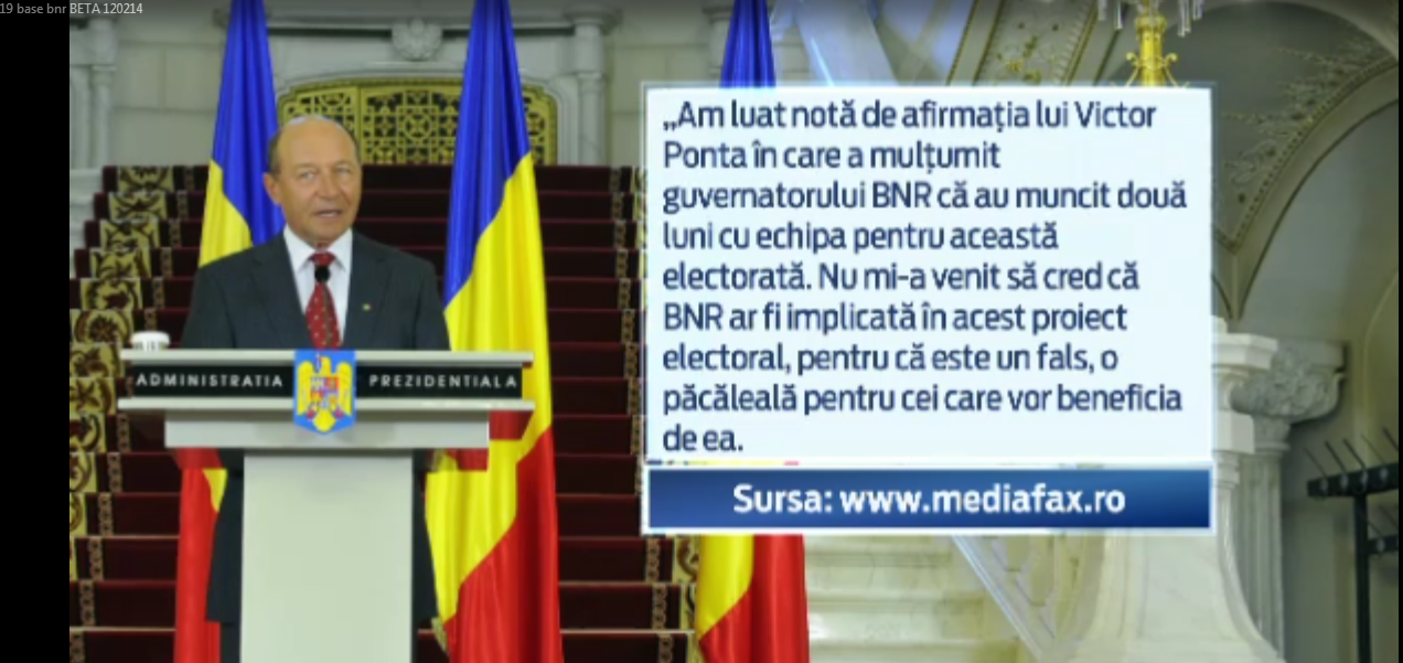 Traian Basescu ataca BNR, din cauza ElectoRatei: "Sa paraseasca imediat linia de a fi controlata de un guvern corupt"
