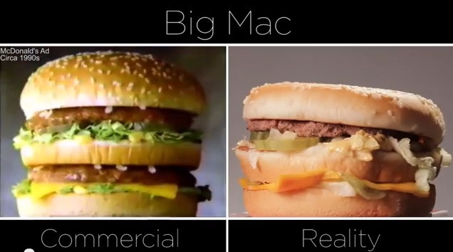 Diferenta dintre reclame si realitate. Cum arata un Big Mac la televizor si ce primim in farfurie