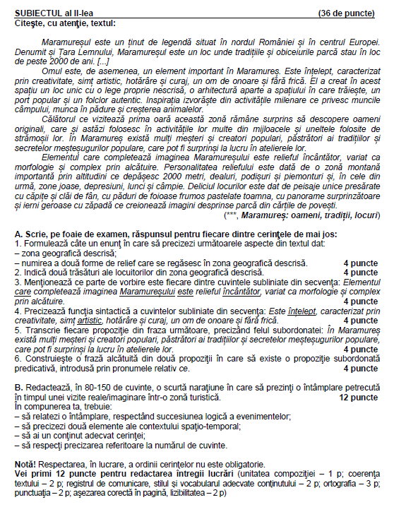 evaluare nationala 2014, simulare romana