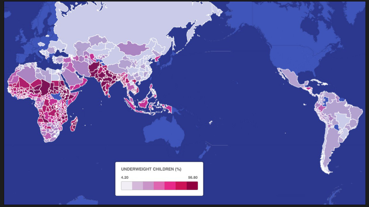 O harta a lumii cu o statistica ingrijoratoare. Tarile cu cel mai mare numar de copii subnutriti