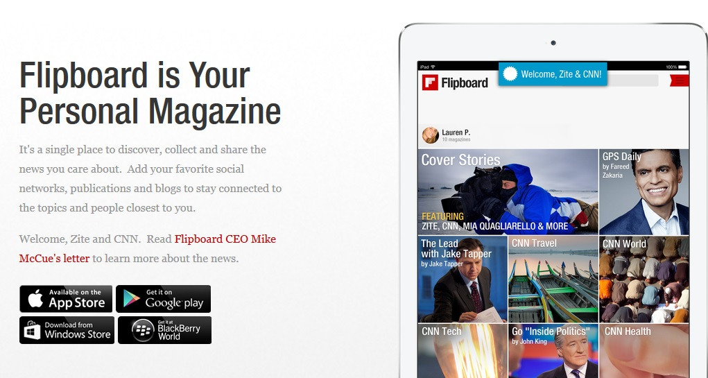Flipboard a cumparat de la CNN o aplicatie rivala, Zite, pe care o va inchide. Ce suma a fost aruncata in joc pentru asta