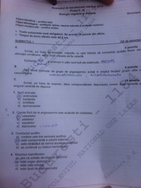 subiecte biologie - I