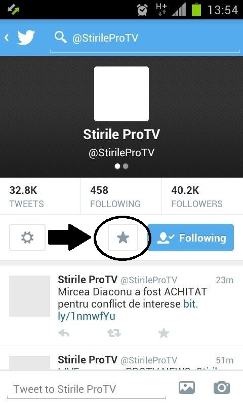 Twitter Stirile ProTV pe Android