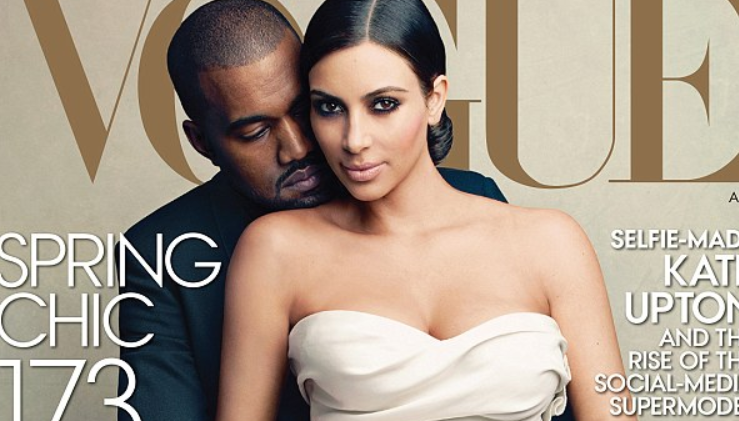 Scandal in stil american.Vogue, aspru criticata pentru ca a pus-o pe Kim Kardashian in rochie de mireasa pe prima pagina