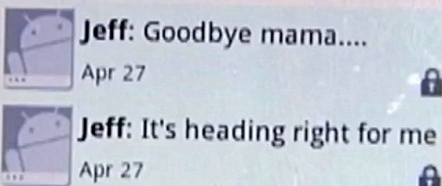 Ultimele cuvinte ale unui tanar american, inainte de a muri. "Adio, mama, se indreapta inspre mine"