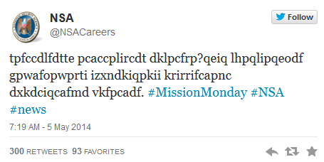 NSA a publicat un mesaj codat, misterios, care i-a pus pe jar pe americani. Toti au sarit pe Twitter sa-l descifreze