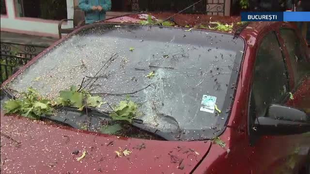 Vremea rea a pus stapanire miercuri seara si peste Bucuresti. Un copac cazut a distrus in totalitate o masina