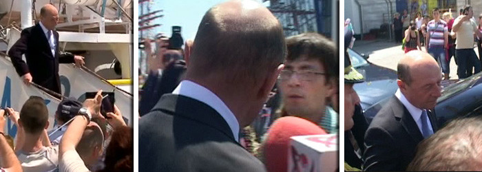 Barbatul care l-a scuipat pe Traian Basescu va fi eliberat. Anchetatorii au schimbat incadrarea juridica in cazul sau