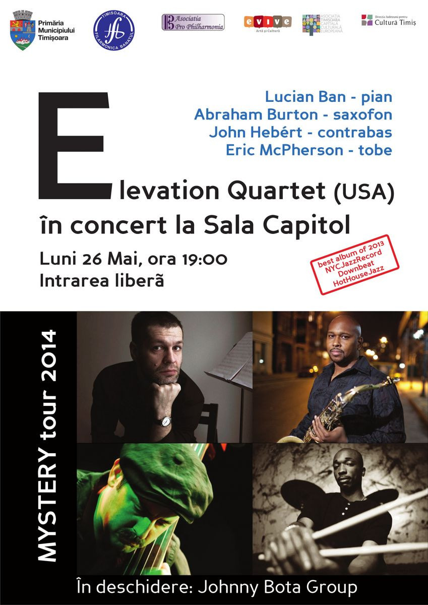 Grupul newyorkez de jazz, Elevation, in premiera pe scena de la Filarmonica Banatul. Intrarea la concert este libera