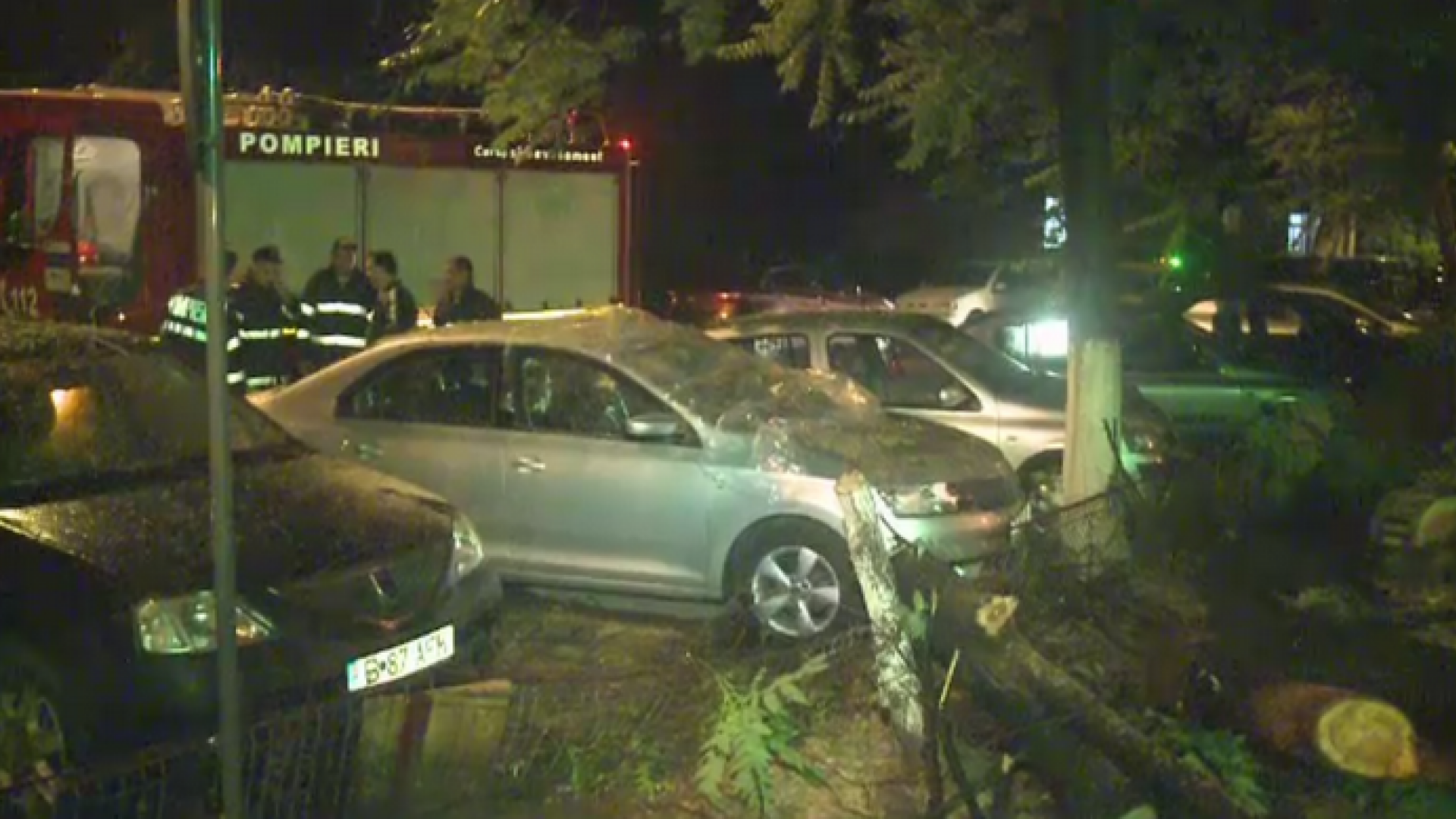 Noapte cu ghinion pentru cativa soferi din Bucuresti. Trei masini au fost avariate de caderea unor copaci