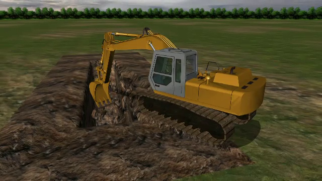 ANIMATIE GRAFICA. Muncitor blocat sub pamant, decapitat de cupa excavatorului manevrat de colegul care voia sa-l salveze