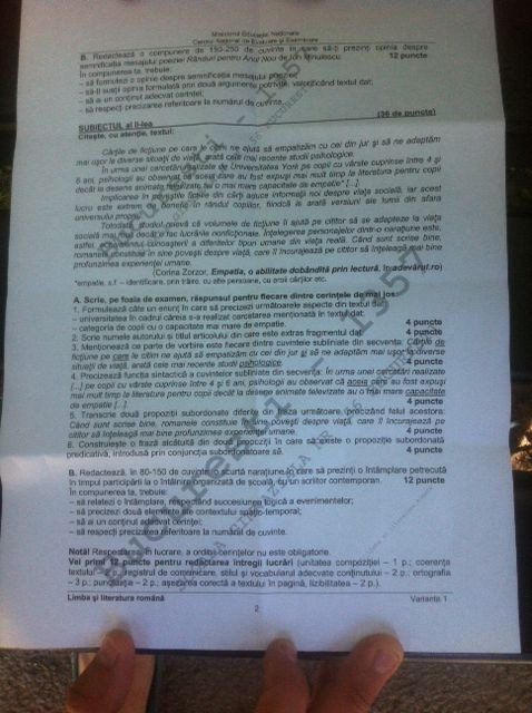 subiecte evaluare nationala 2014 romana