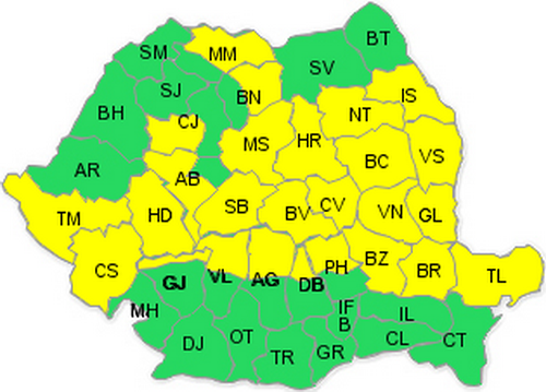 COD GALBEN de furtuna, de marti dimineata pana marti noapte, restrans la 25 de judete. Cantitatile de apa vor depasi 60 l/mp