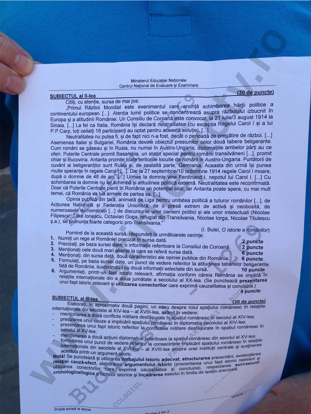 subiecte istorie bacalaureat 2014