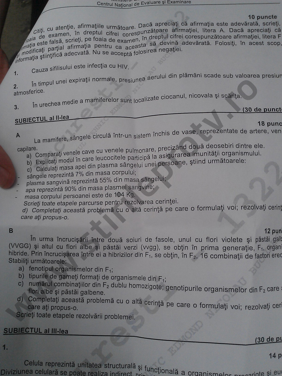 subiecte biologie Bacalaureat 2014