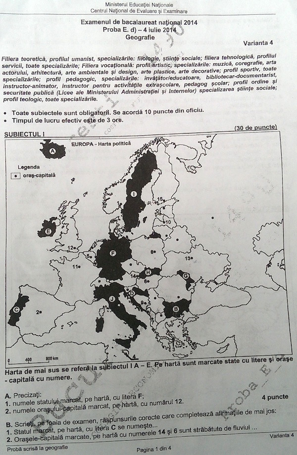 subiecte geografie Bacalaureat 2014