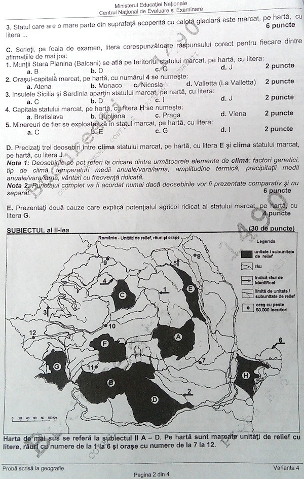 subiecte geografie Bacalaureat 2014