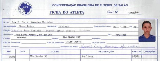 David Luiz legitimatie la echipa de futsal