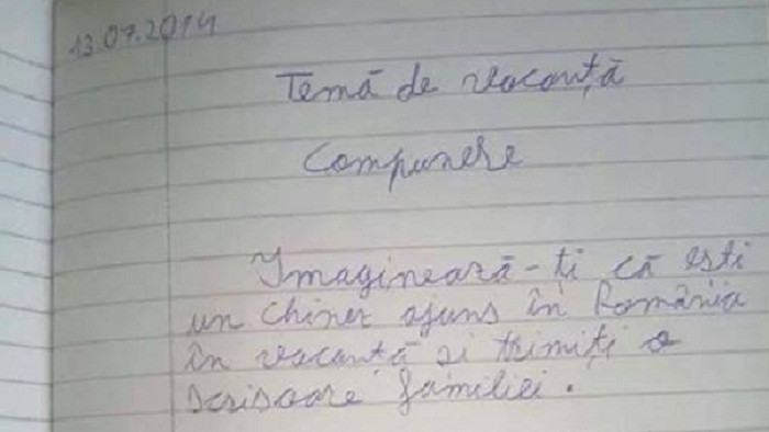 Tema de vacanta: "Imagineaza-ti ca esti un chinez ajuns in Romania". Compunerea elevului a devenit viral pe Internet