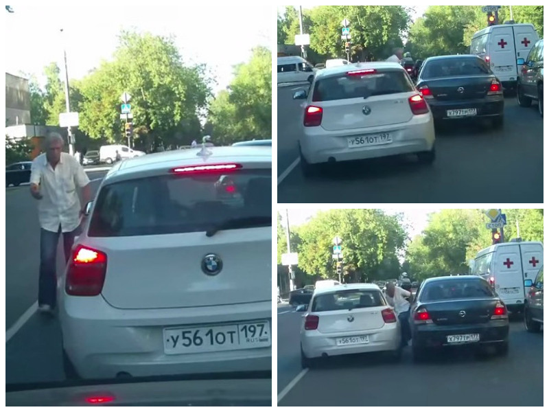 Incident socant surprins pe o strada din Rusia. Soferul unui BMW demareaza fara retinere peste un alt barbat cu care se certa