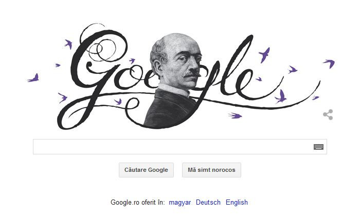 VASILE ALECSANDRI sarbatorit de Google la 193 de ani de la nastere, printr-un logo special