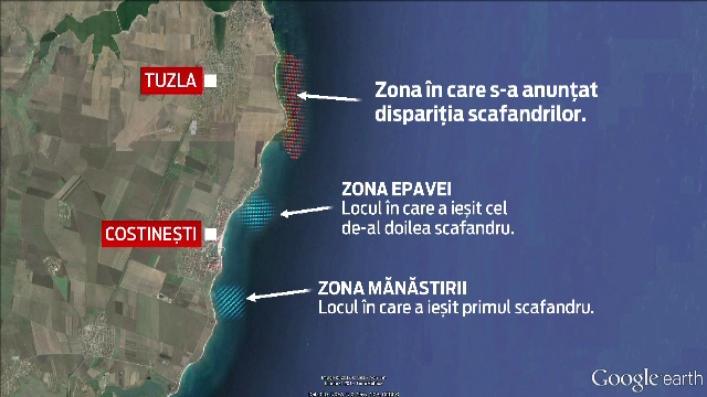 Final fericit, dar cu confuzii. Traseul parcurs in deriva de cei doi scafandri din Tuzla, dupa ce au fost dati disparuti