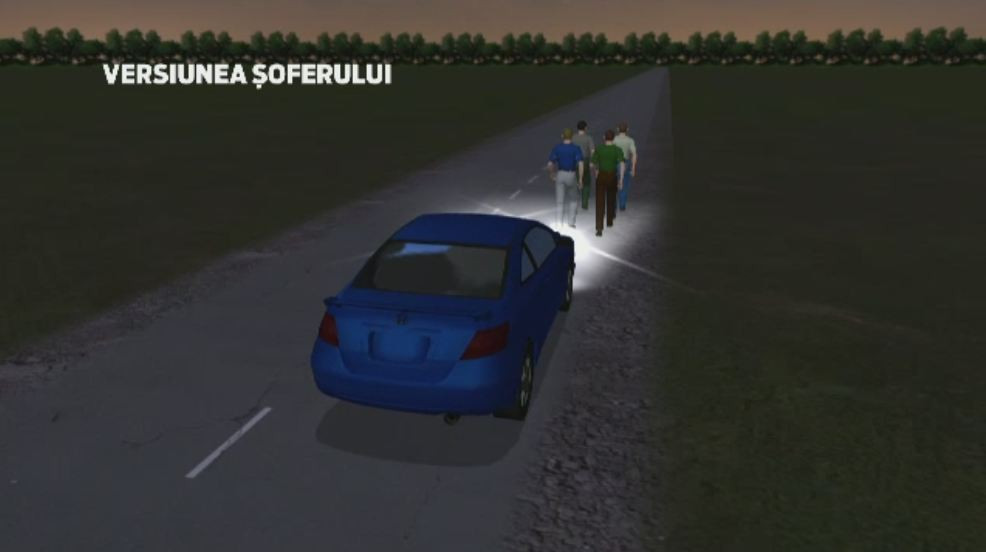 ANIMATIE GRAFICA. Momentul in care patru muncitori sunt loviti in plin de o masina. Doi au murit, unul de afla in stare grava