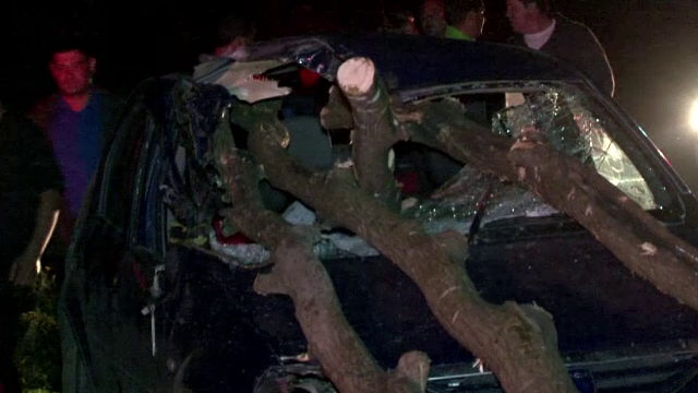 Decapitat de un bustean, in masina. Accident grav in Bistrita, din cauza unei carute plina cu lemne lasata in drum