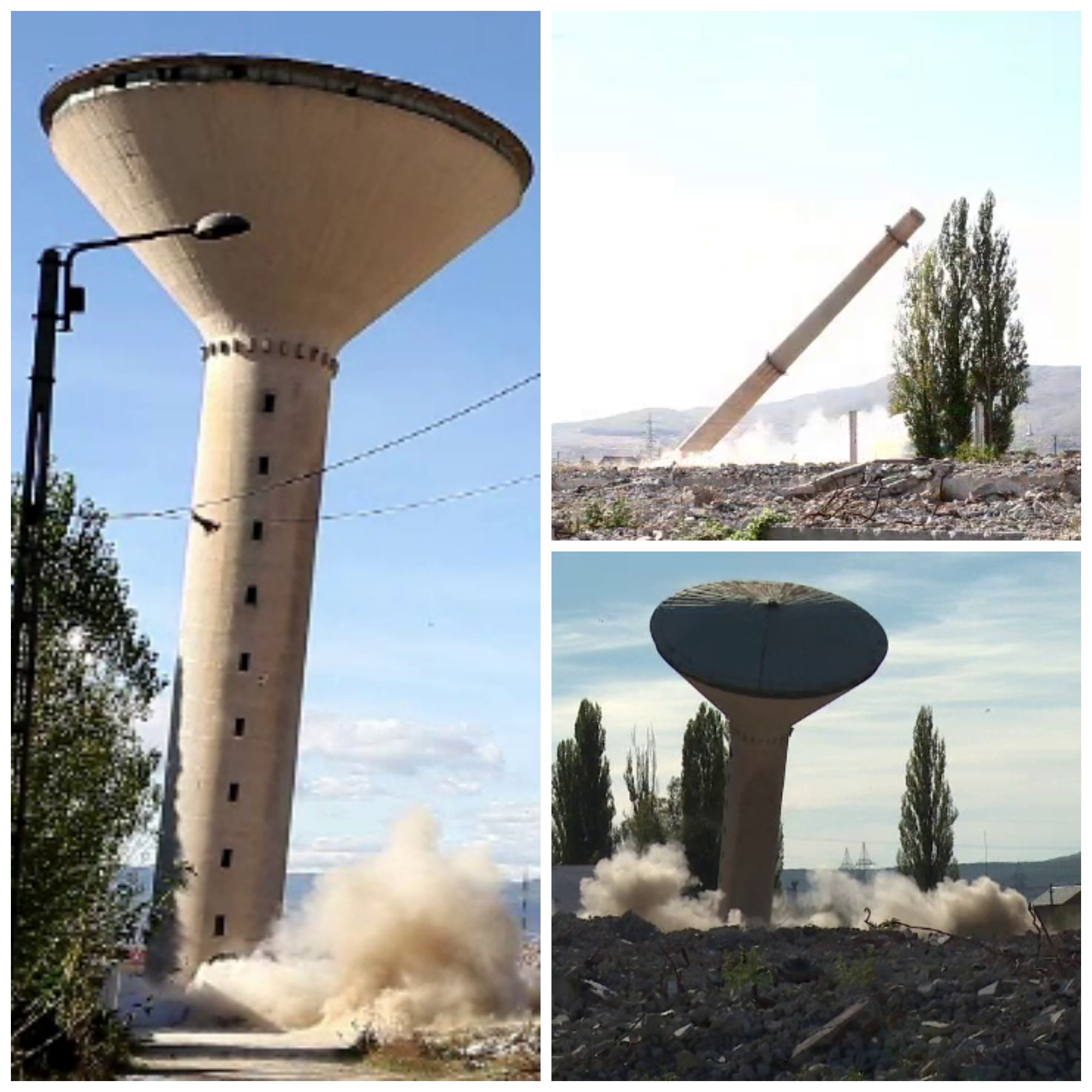 Doua turnuri inalte de zeci de metri, detonate controlat la Alba Iulia. Cantitatea de dinamita folosita