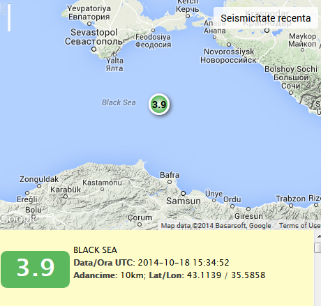 Cutremur de 3,9 grade in Marea Neagra. Cele mai apropiate orase de epicentru