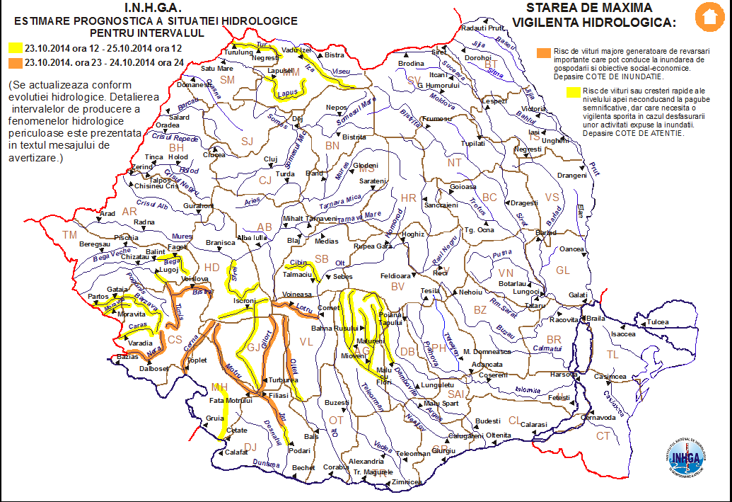 COD PORTOCALIU de inundatii in Timis si Caras-Severin. Harta zonelor afectate